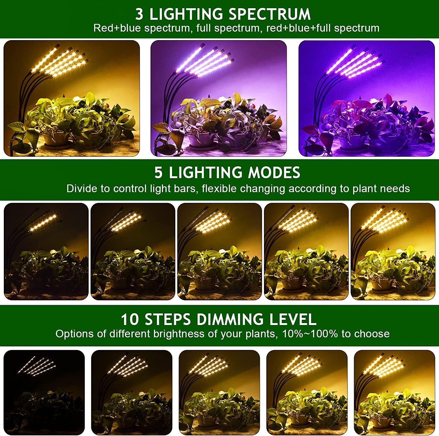 yentbokj Grow Lights for Indoor Plants,5 Heads Red Blue White Full Spectrum Plant Light with 15-60" Adjustable Tripod