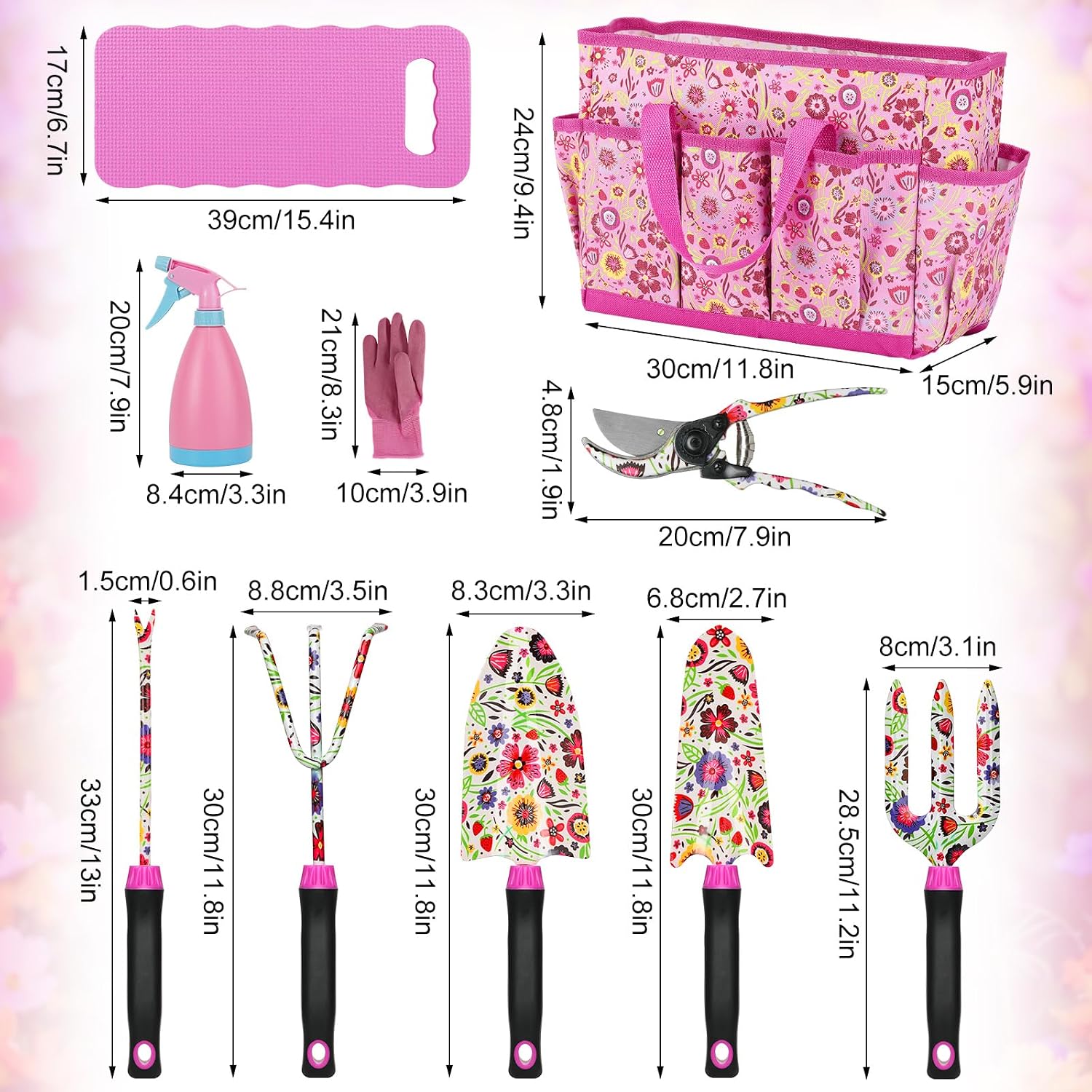 Housolution Gardening Tools Set, 10PCS Gardening Gifts for Women, Pink | Heavy Duty Garden Tools with Non-Slip Rubber