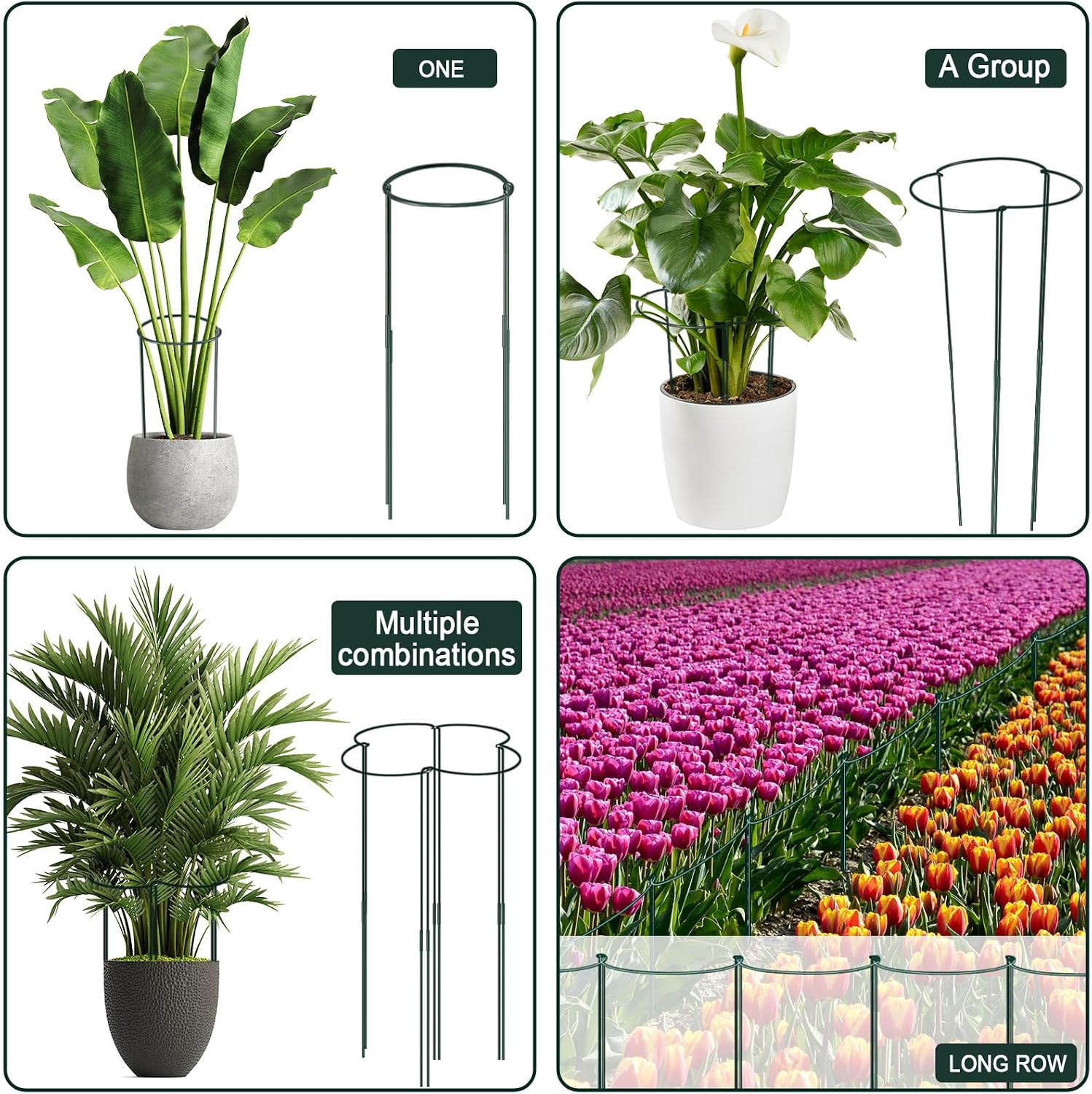 12 Pack 10" W x 32" H Plant Support Stakes, Large Peony Cages and Supports, Tall Peony Ring Supports, Garden Plant