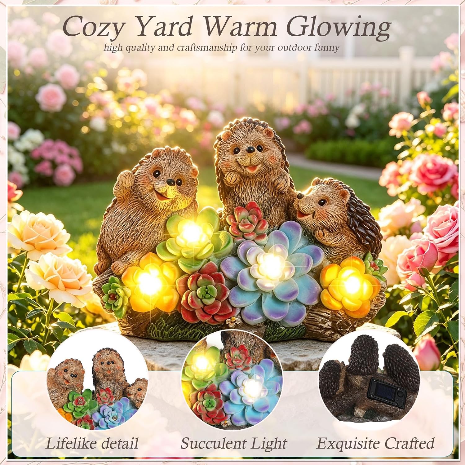 Hedgehog Solar Garden Statues with Succulent Animal Figurines | Resin Hedgehog Decor Outdoor Statues, Ideal decoration