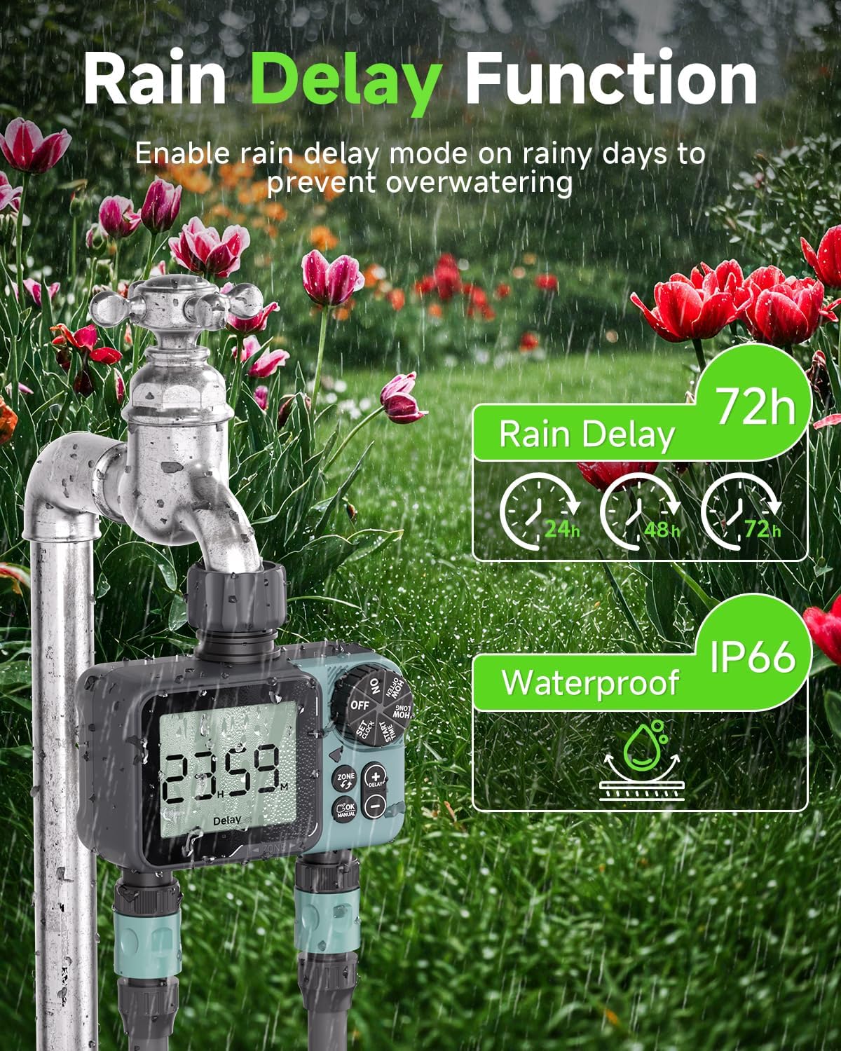 Sprinkler Timer, Programmable Hose Timer for Automatic Watering | Digital Water Timer with Rain Delay & Manual Mode
