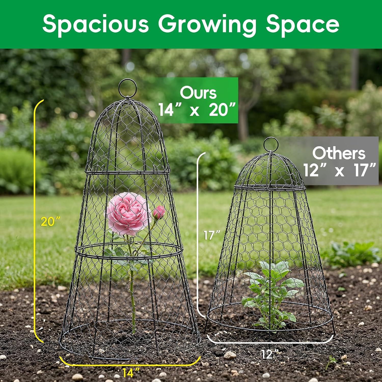 SPECILITE 6 Pack 14"×14"×20" Garden Cloches for Plants with 3 Split Design | Rustproof, with Ground Stakes, Sturdy