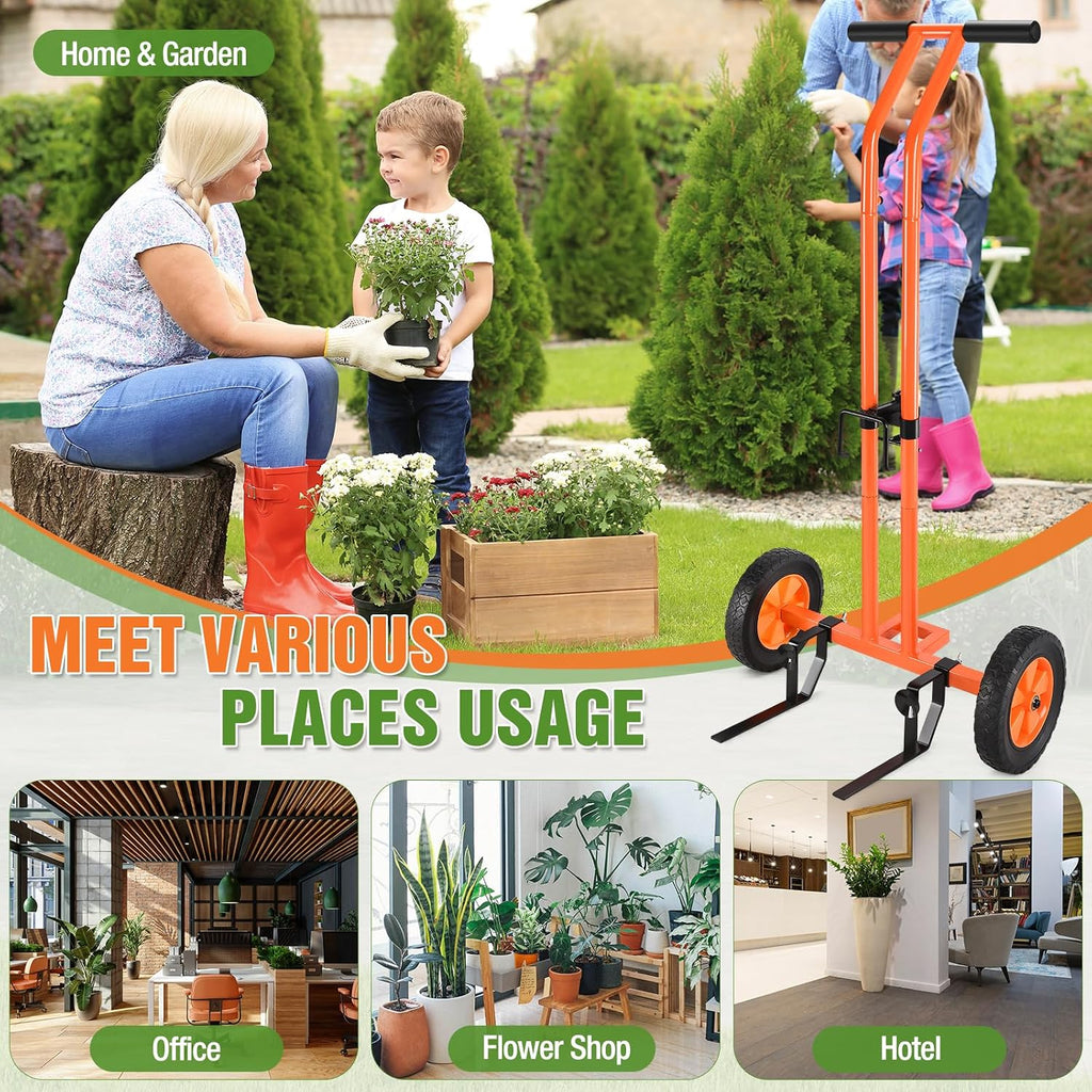 Plant Caddy with Wheels, Heavy Duty Plant Mover Cart with Adjustable Grabbing Arm and Strap, 175 LBS T-Handle Plant