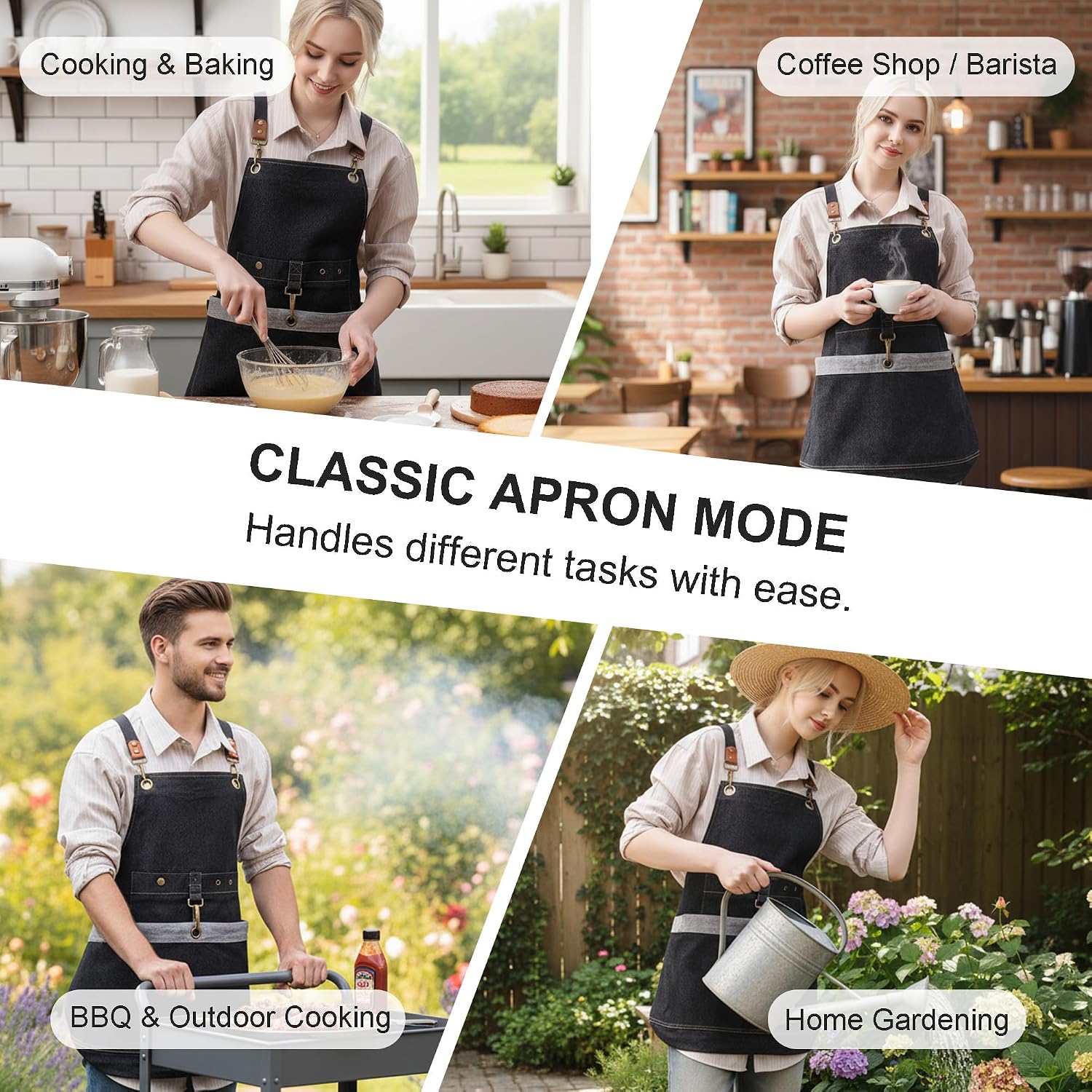 Denim Cross Back Gardening Apron with Adjustable Straps & Pockets | Heavy-duty denim; large front pockets; tool
