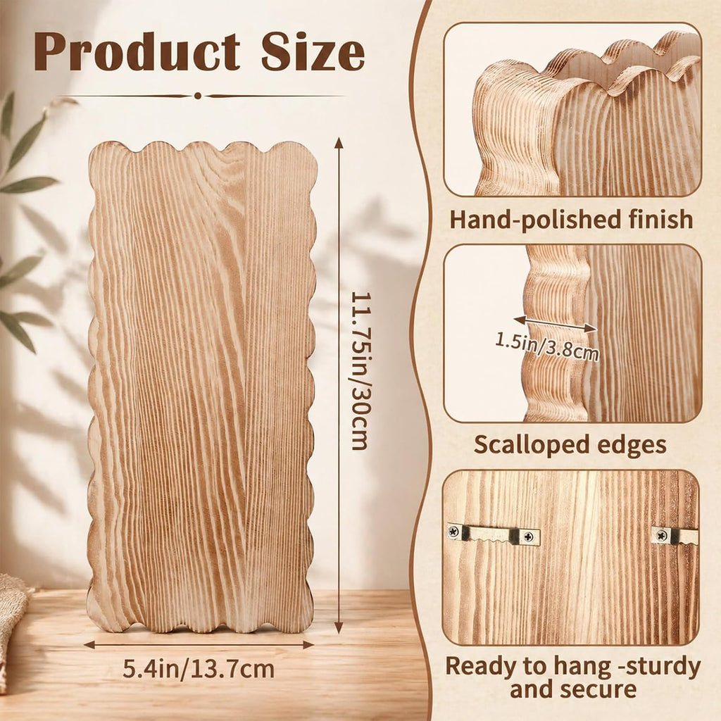 2 Pack Scalloped Wood Wall Planter Vases Rustic Hanging Pocket Planters for Indoor Fake Plants & Dried Flowers Modern