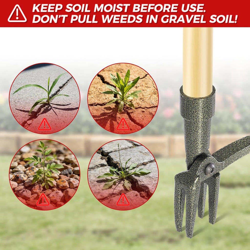 Weed Puller Tool, Stand Up Heavy Duty Weed Remover Tool with Long Handle – 4-Claw Steel Head Weeder for Dandelions