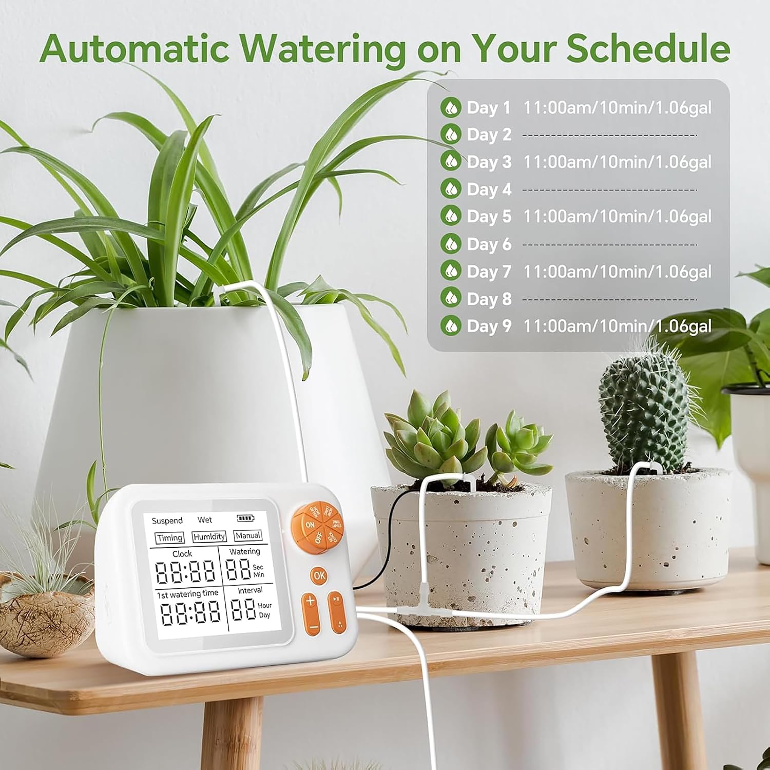 Automatic Plant Watering System for Indoor Plants, Smart Drip Irrigation Kit with Humidity Sensor,Cycle & Soak