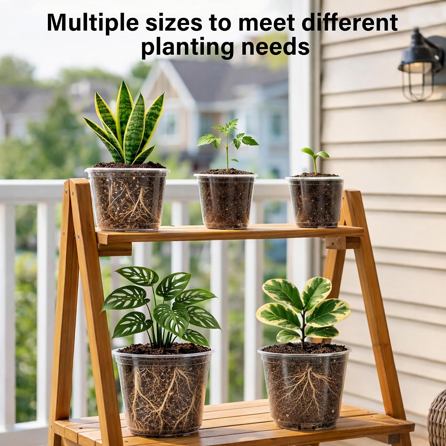 Bluepro Clear Nursery Pots with Drainage, 3.5/4/5/6/8 Inch, 20-Pack | Clear PET, 4 Each of Five Sizes, Root and