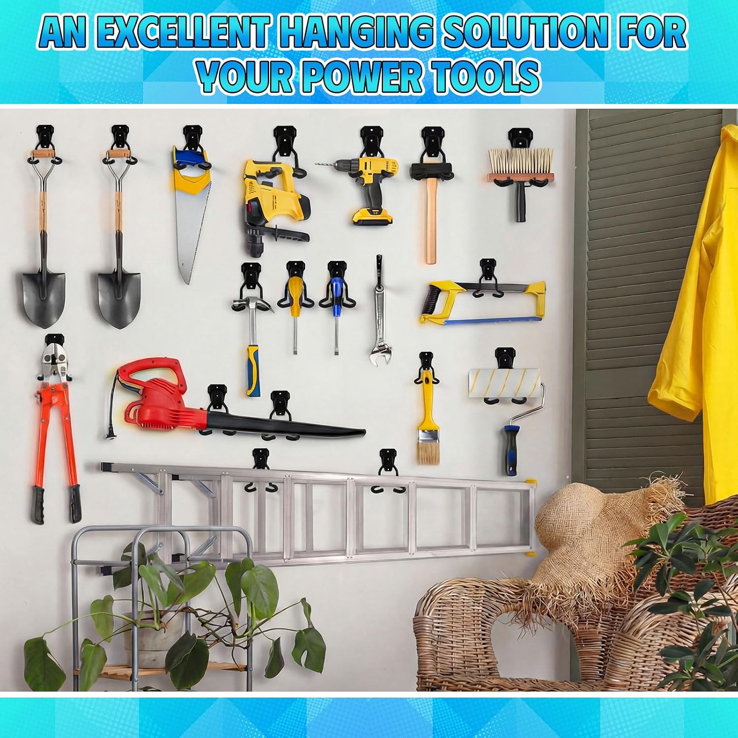 6 Pack Garden Power Tool Hooks String Trimmer Garage Wall Mount Holder Rack Heavy Duty Utility Hangers for String