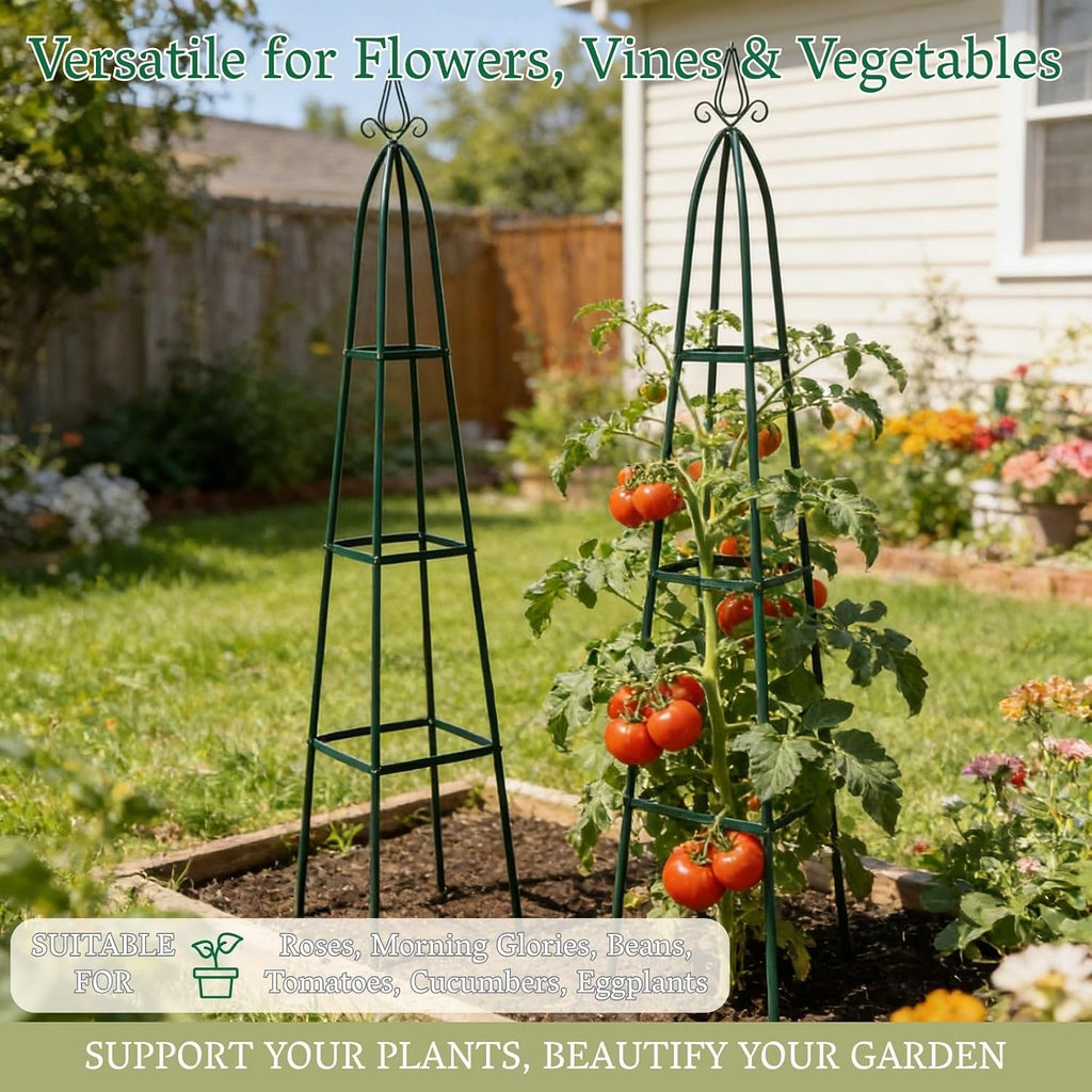100% Metal Garden Obelisk Trellis for Climbing Plants Outdoor | Powder-Coated Steel Tall Garden Teepee Trellis | Sturdy