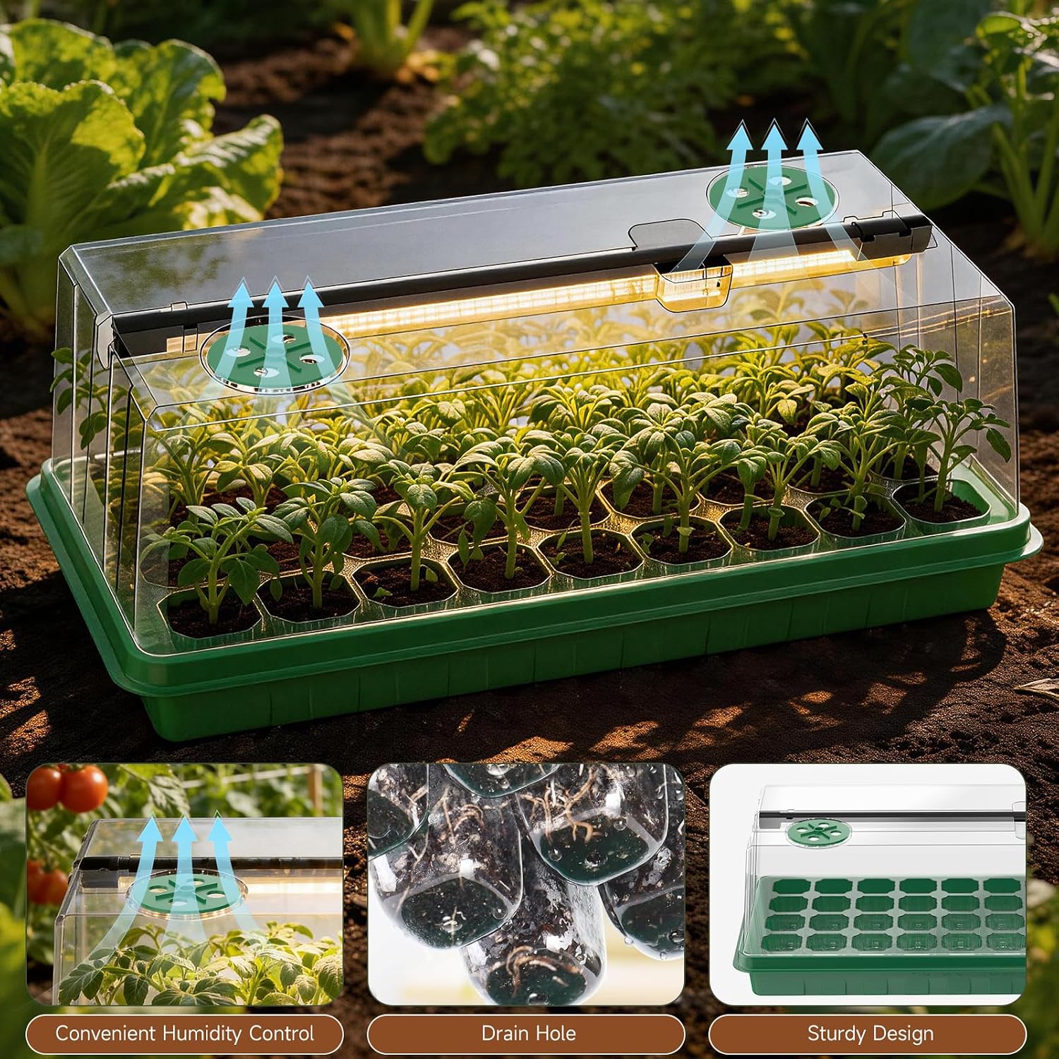 72 Cells Seed Starter Tray with Grow Light, Seed Starter Kit Full Spectrum with 5 Dimmable Brightness & Timer, Indoor