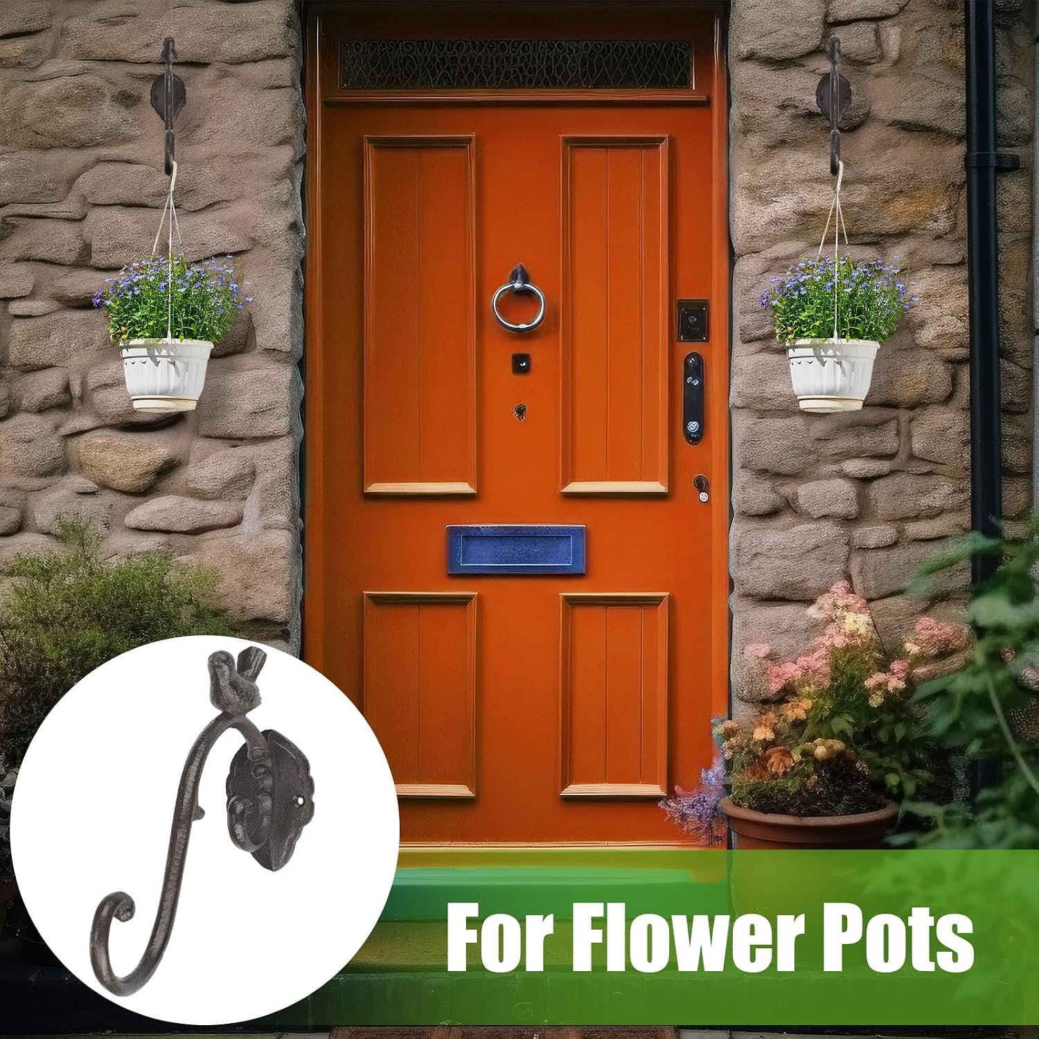 2 Pcs Cast Iron Plant Hangers Outdoor 10" Heavy Duty Hanging Basket Brackets Lovely Bird Shape Decorative Wall Hangers