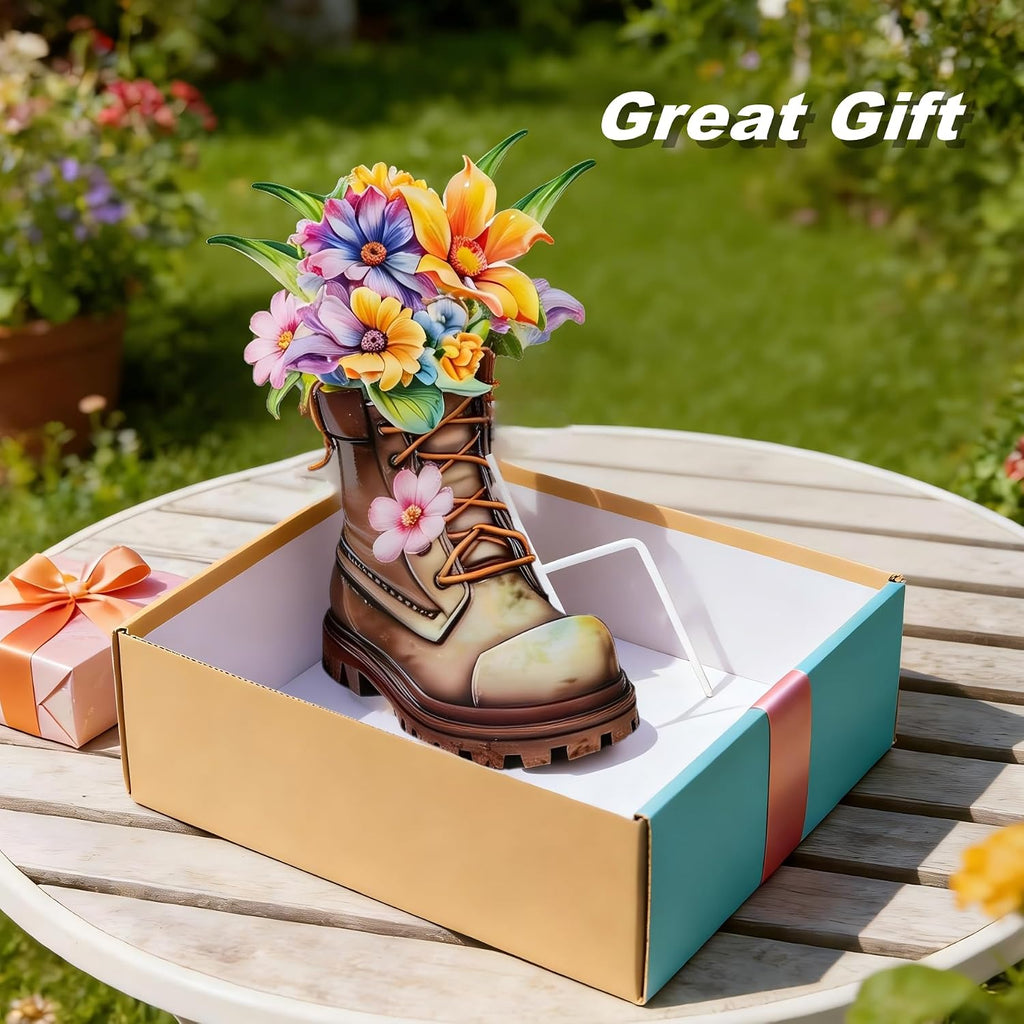 Garden Decor for Outside, 23" Decorative Garden Stake Metal Boot Flowers | Yard Art Stake for Outdoor Lawn Backyard