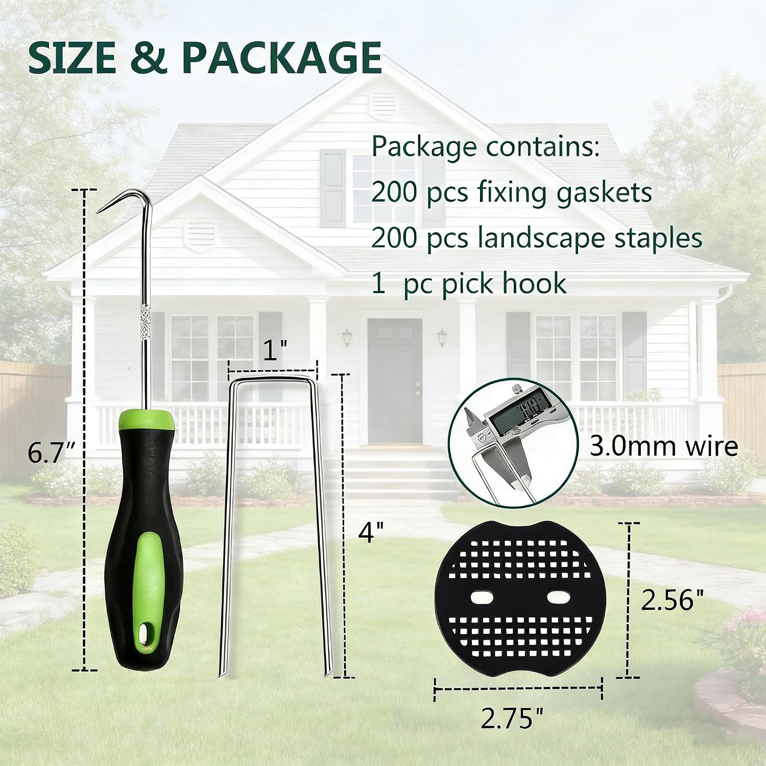 4 Inch 200 PCS Galvanized Landscape Staples with 200 PCS Gasket, Landscape Fabric Pins Stakes Lawn Ground Cover Graden