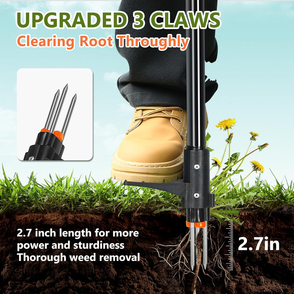 SHANTRA Weed Puller Tool, 3-Claw Stand Up Weed Puller Tool with Long Handle, Garden Weeder Puller Heavy Duty Stand Up