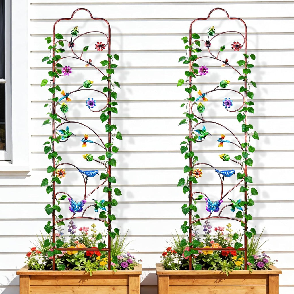 2 Pack Garden Trellis for Climbing Plants, Metal Decorative Vegetables Flowers Vines Fence Trellis for Outdoor Patio