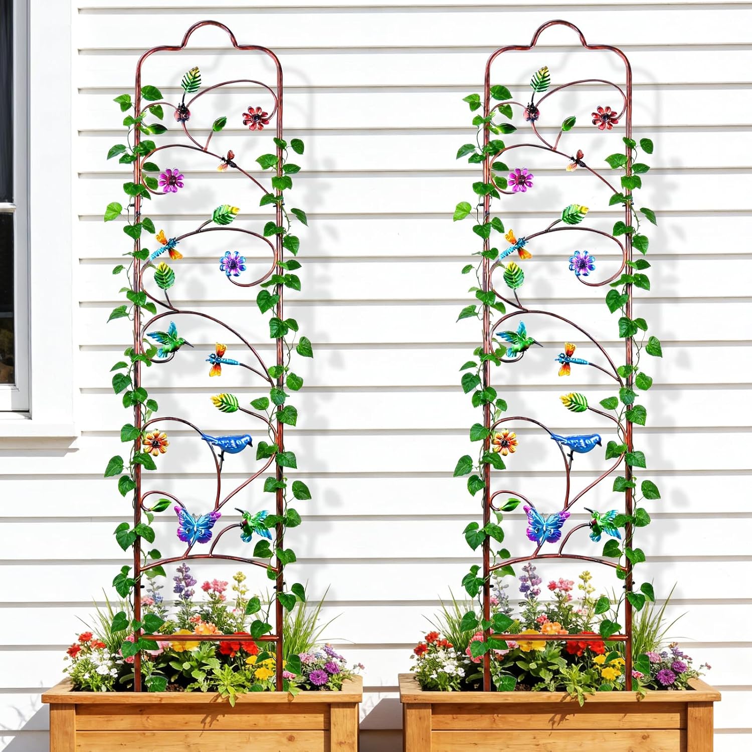 2 Pack Garden Trellis for Climbing Plants, Metal Decorative Vegetables Flowers Vines Fence Trellis for Outdoor Patio