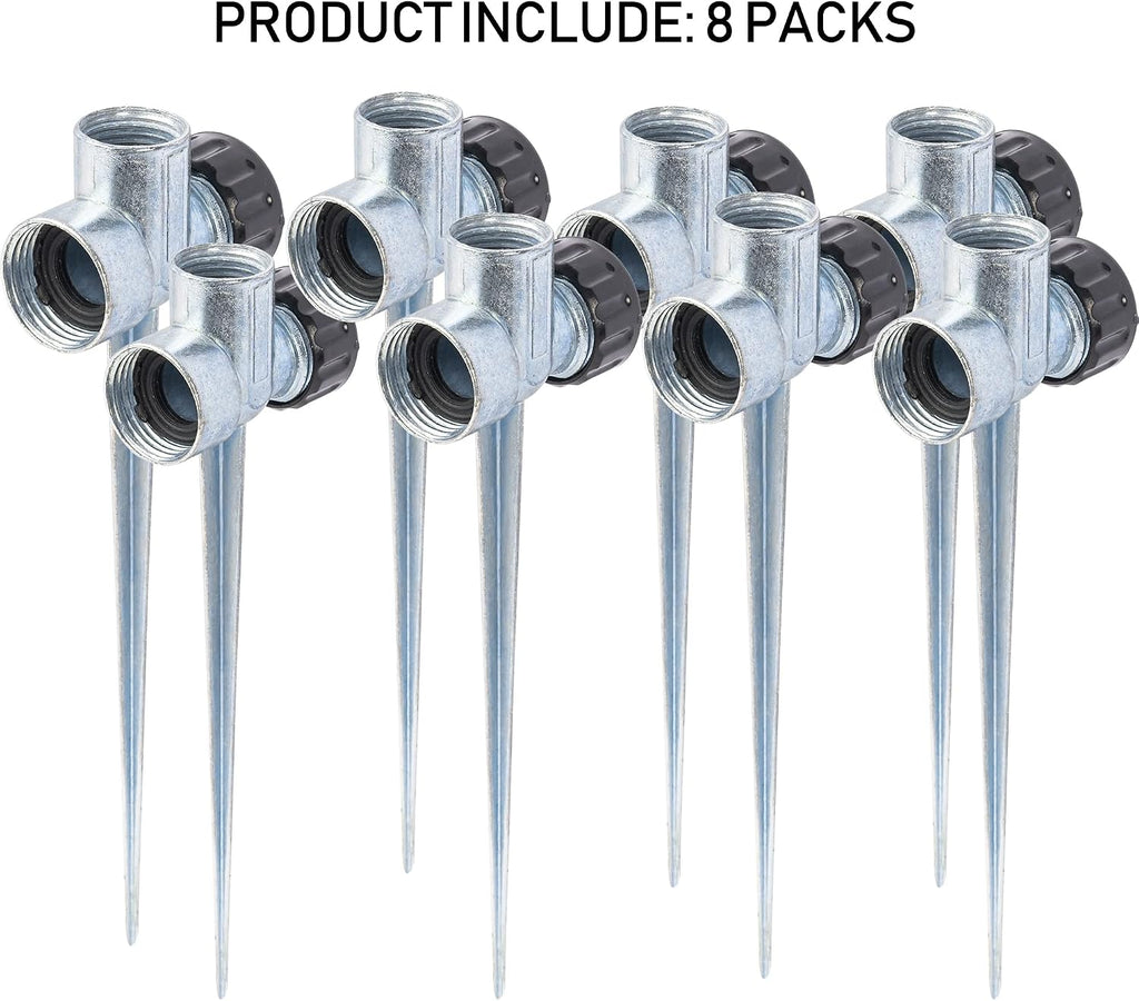 Hourleey 8 Pack 1/2 inch Zinc Alloy Lawn Sprinkler Spike Base, Water Flow Thru Sprinkler for Yard, Lawn, Garden and