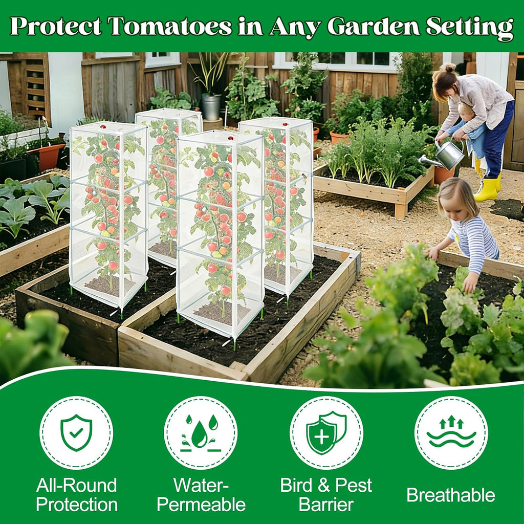 6 Pack Tomato Cage Netting Covers for Square Tomato Cages, 41.4" × 17.4" Fine Mesh Garden Netting with Easy-Access