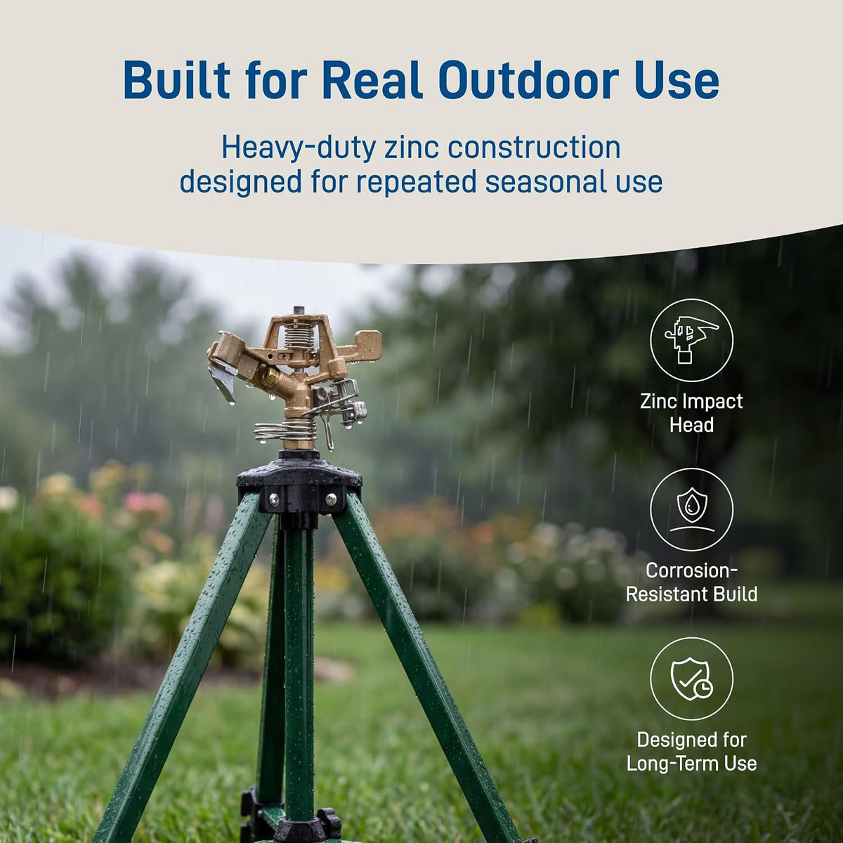 Orbit Tripod Lawn Zinc Impact Sprinkler - 360 Degree Rotating Yard Sprinkler with Adjustable Height - Heavy-Duty Zinc