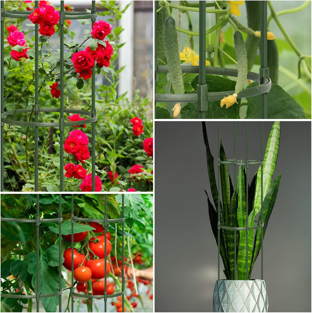 Round Heavy Duty Tomato Cage - 55 Inch Steel Core Plastic Coated Garden Trellis, 4-Post Rustproof Plant Support for