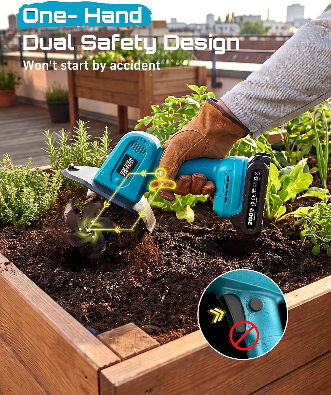 Mini Cordless Tiller Cultivator, 20V Electric Rototiller for Gardening | Lightweight 2.6 lbs, 2 x 2.0Ah Batteries, 4"