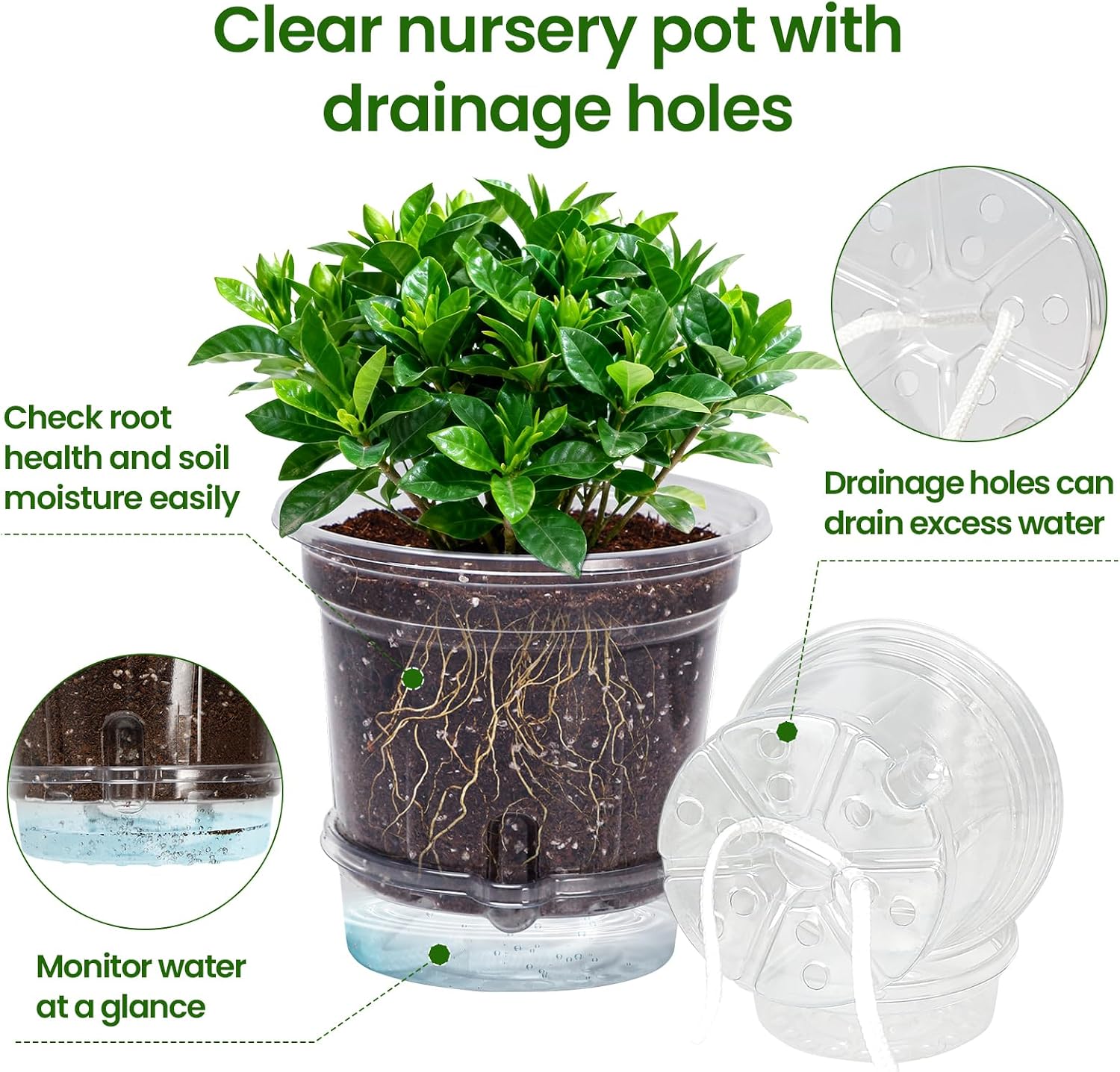 MIXC 18 Pack 6.5/5/4 Inch Self Watering Pots for Indoor Plants-Clear | Plastic, With Drainage Holes & Deep Reservoirs