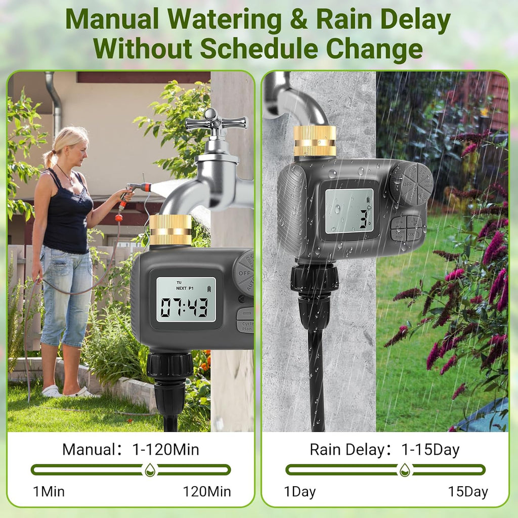 Smart Drip Irrigation System, Adjustable Timed Watering for Raised Beds & Potted Plants, Includes Leak-Resistant Tubing