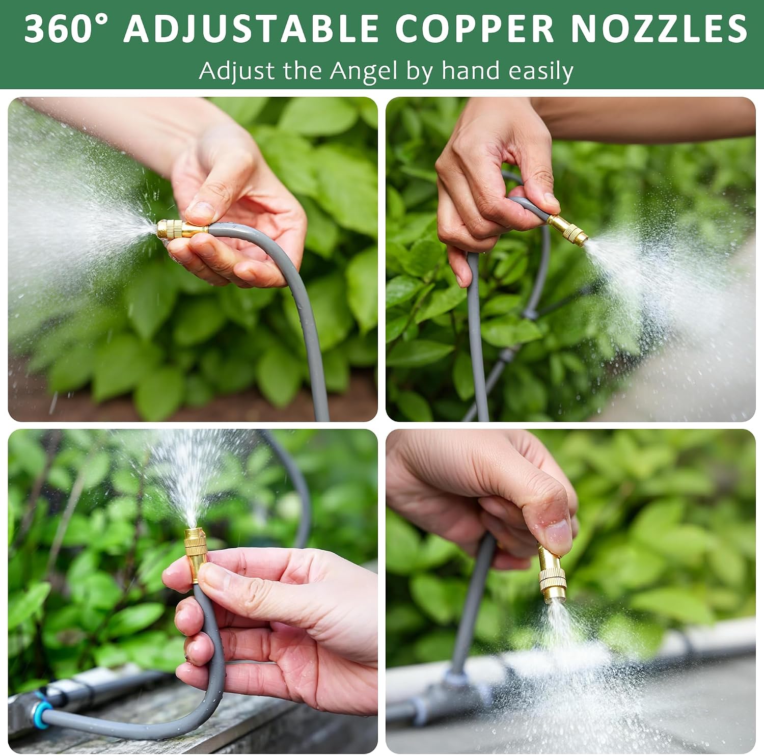 Drip Irrigation System 100FT 1/4", 360°Adjustable Garden Watering System with 16pcs Copper Nozzles, Drip Irrigation Kit