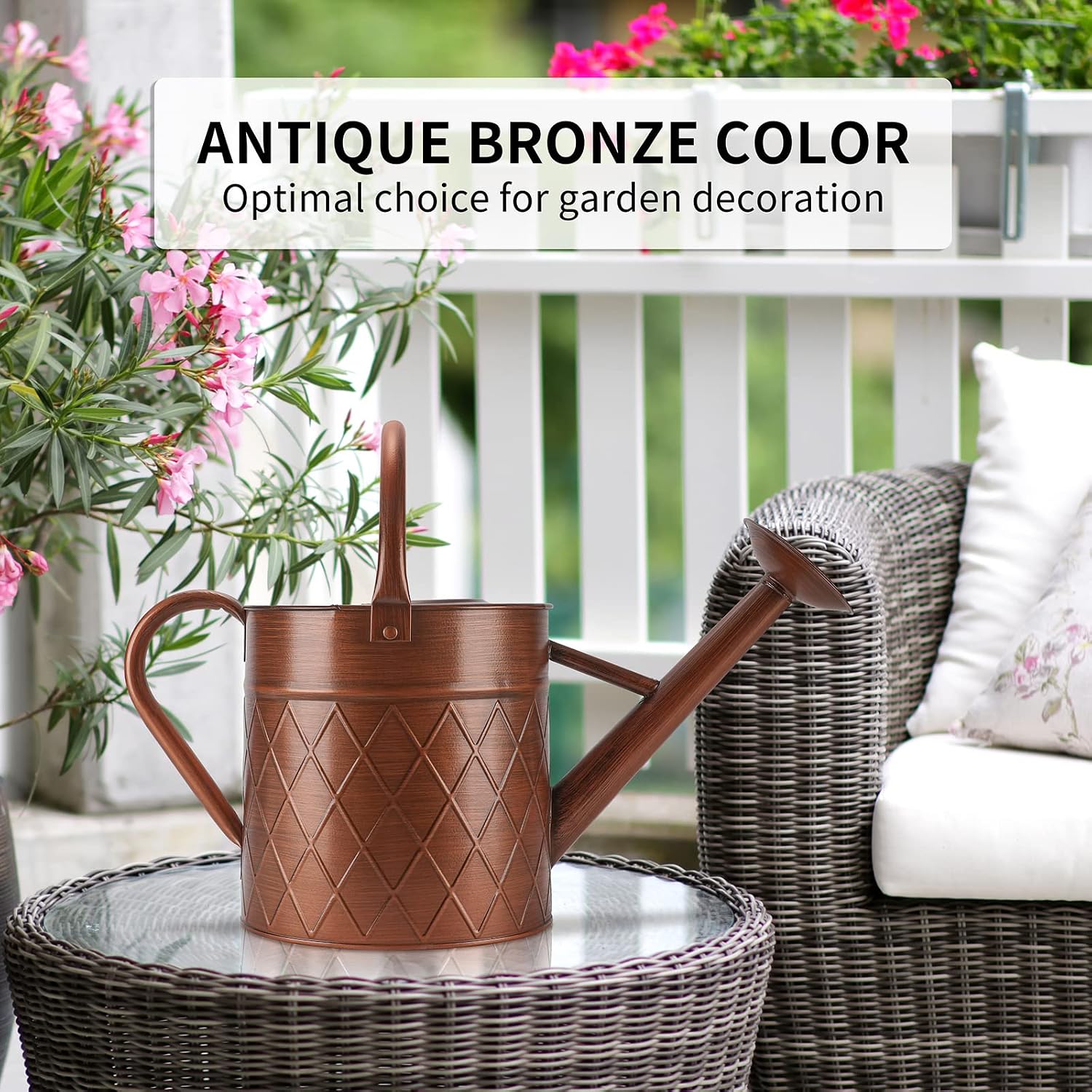 1.75 Gallon Outdoor Metal Watering Can for Garden Plants,Copper Color Watering Can with Removable Spray Spout, Ideal