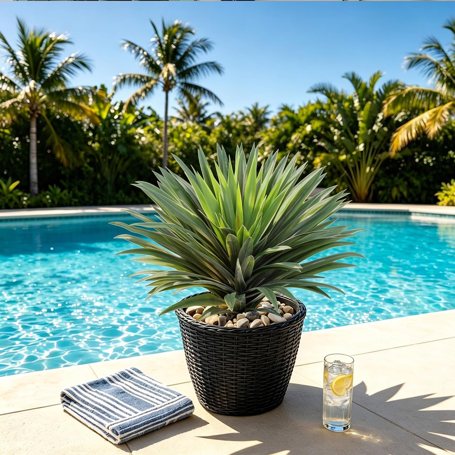Artificial Agave Plant 30 Inches Wide Large Faux Agave Plant with 126 Realistic Leaves in Pot Fake Greenery Plants for