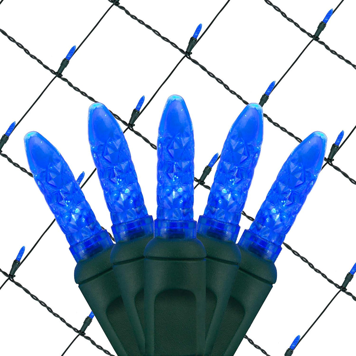 Wintergreen Lighting 100 Blue M5 LED Christmas Net Lights, 4 x 6 ft Green Wire Indoor/Outdoor Commercial Grade Christmas Bush, Shrub & Hedge Lights