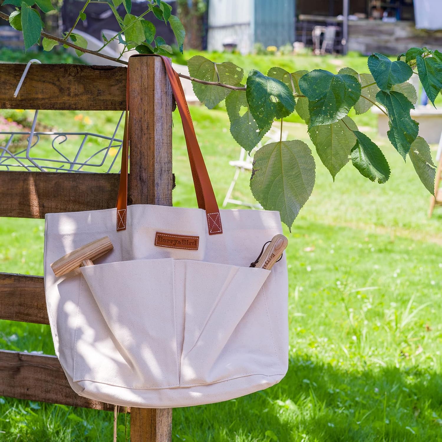 Berry&Bird Garden Tool Bag, Canvas Garden Tote With Pockets for Gardening | Wear-Resistant Multi-Purpose Tool Storage