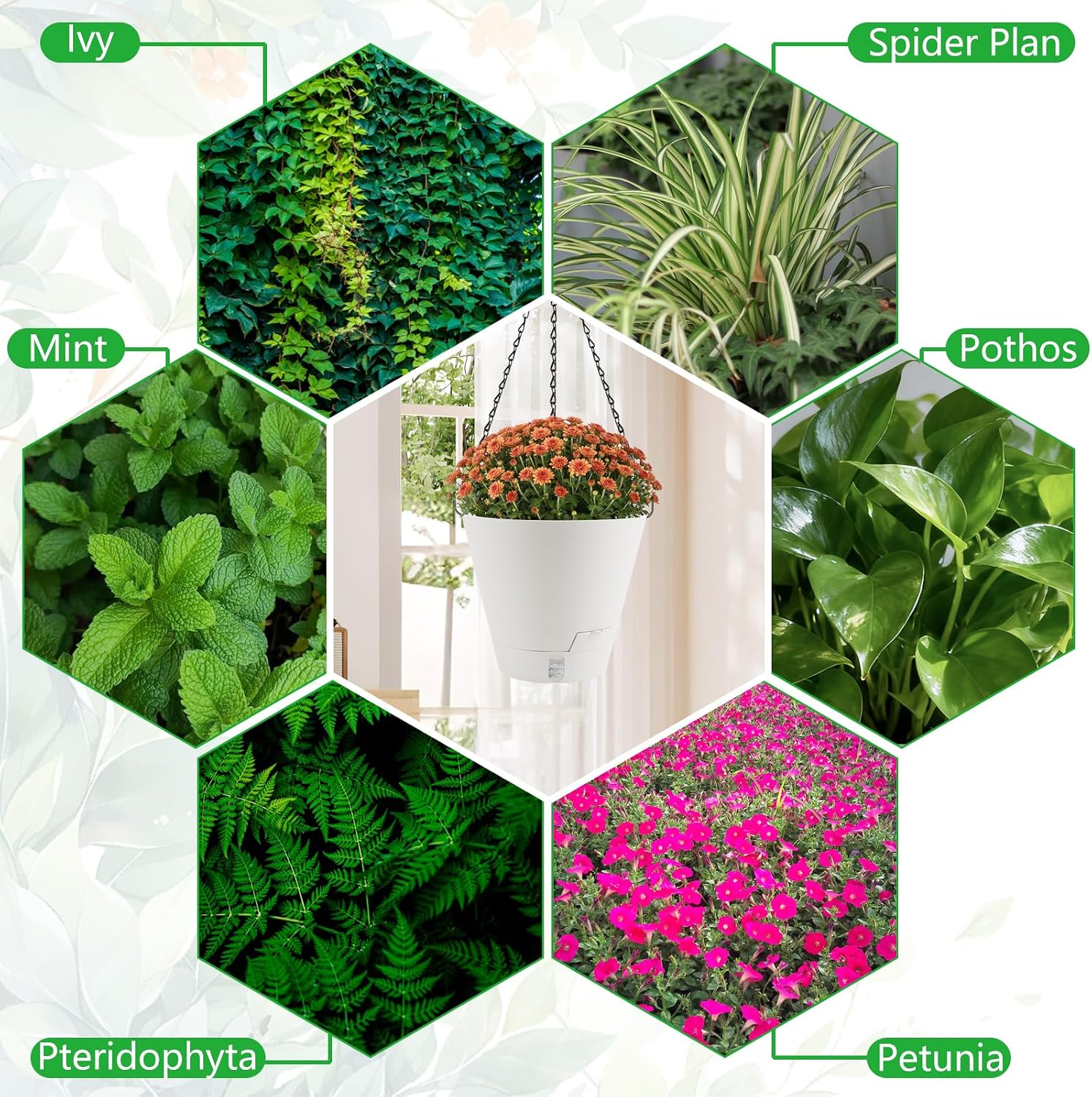 8 Inch Hanging Planters Indoor Outdoor, 3 Pack Plastic Self Watering Plant Pots with Drainage Holes & Saucers, Hanging