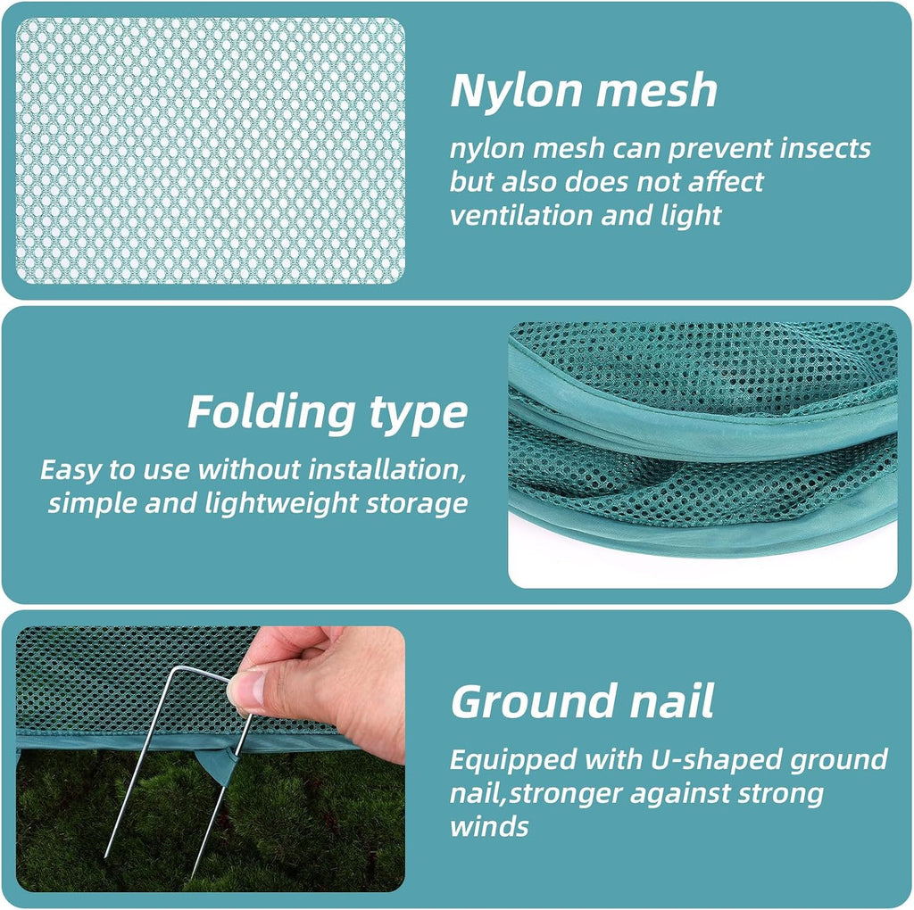 Molain 4 Pcs Pop Up Garden Plant Covers, 39" x 18" x 16" Mesh Plant Protector Net with 32 Ground Stakes Foldable