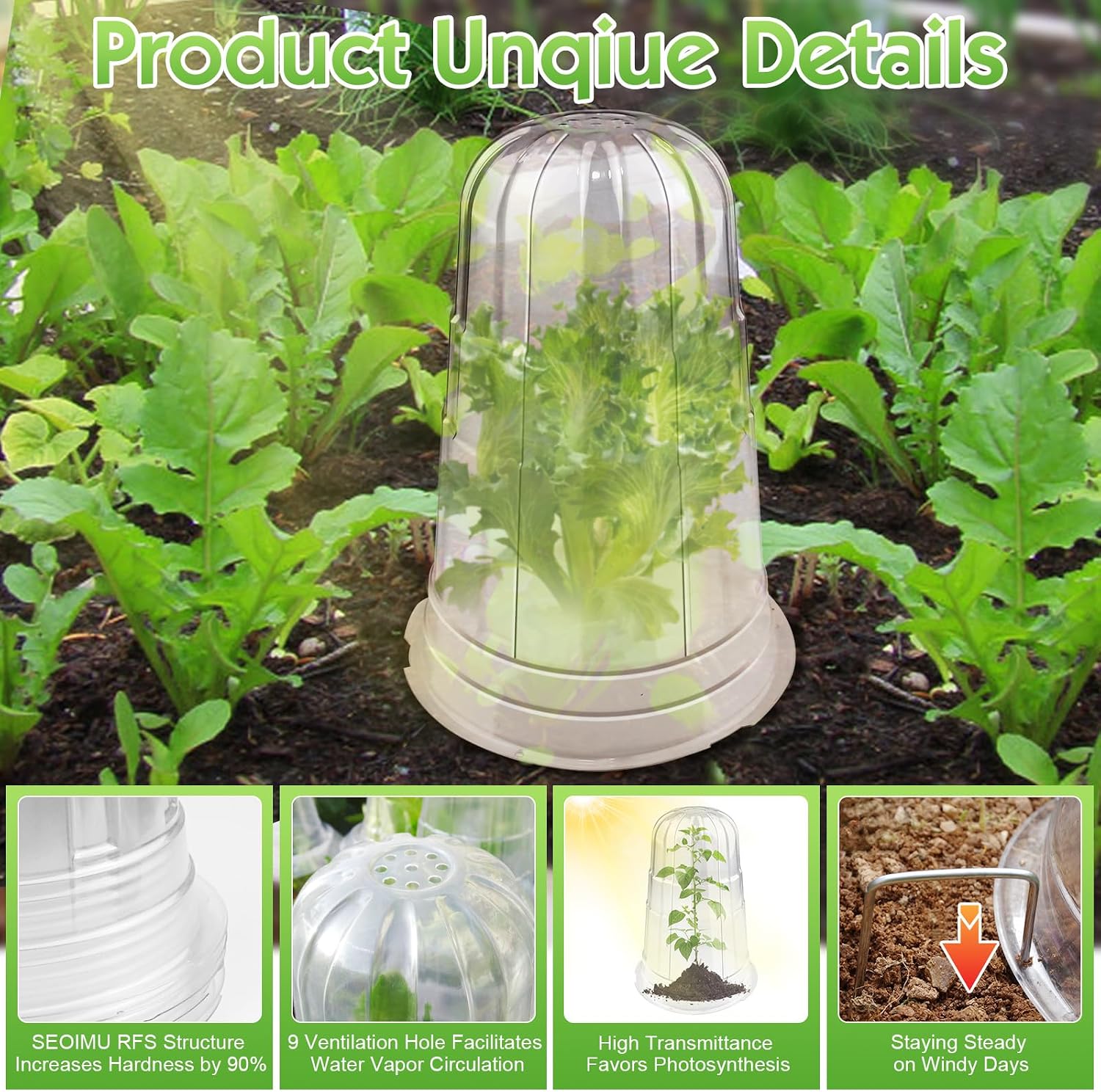 20 Pcs Upgraded Transparent Garden Cloches for Plants, Reusable Plant Covers, Plant Protectors from Animals for Garden