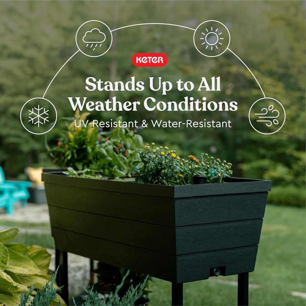 Keter Urban Bloomer 12.7 Gallon Raised Garden Bed and Outdoor Herb Garden Planter with Self Watering Gauge and Drainage