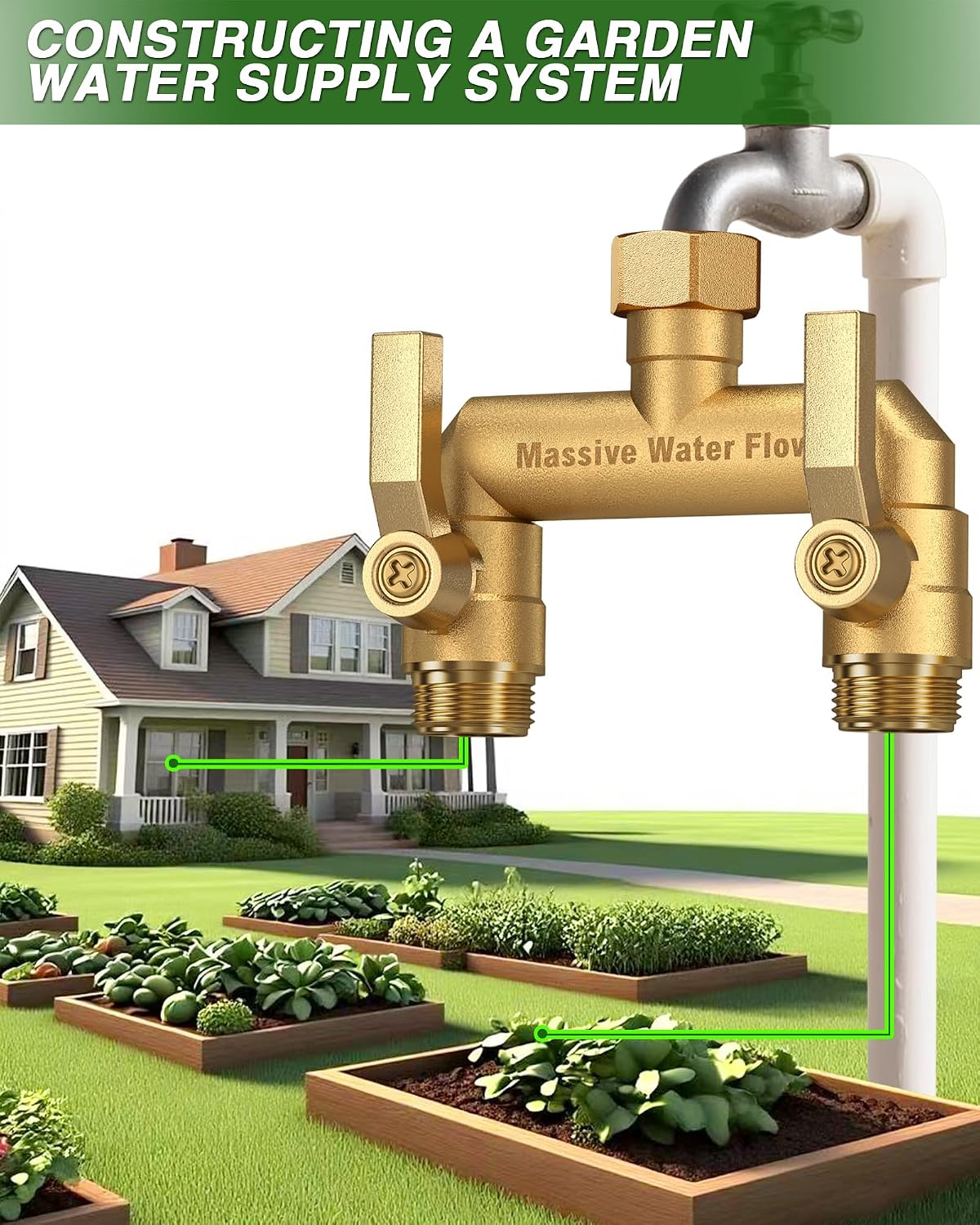 Hose Splitter 2 Way Heavy Duty, Solid Brass Full Flow Outdoor Faucet and Garden Hose Splitters, Water Spigot Splitter T