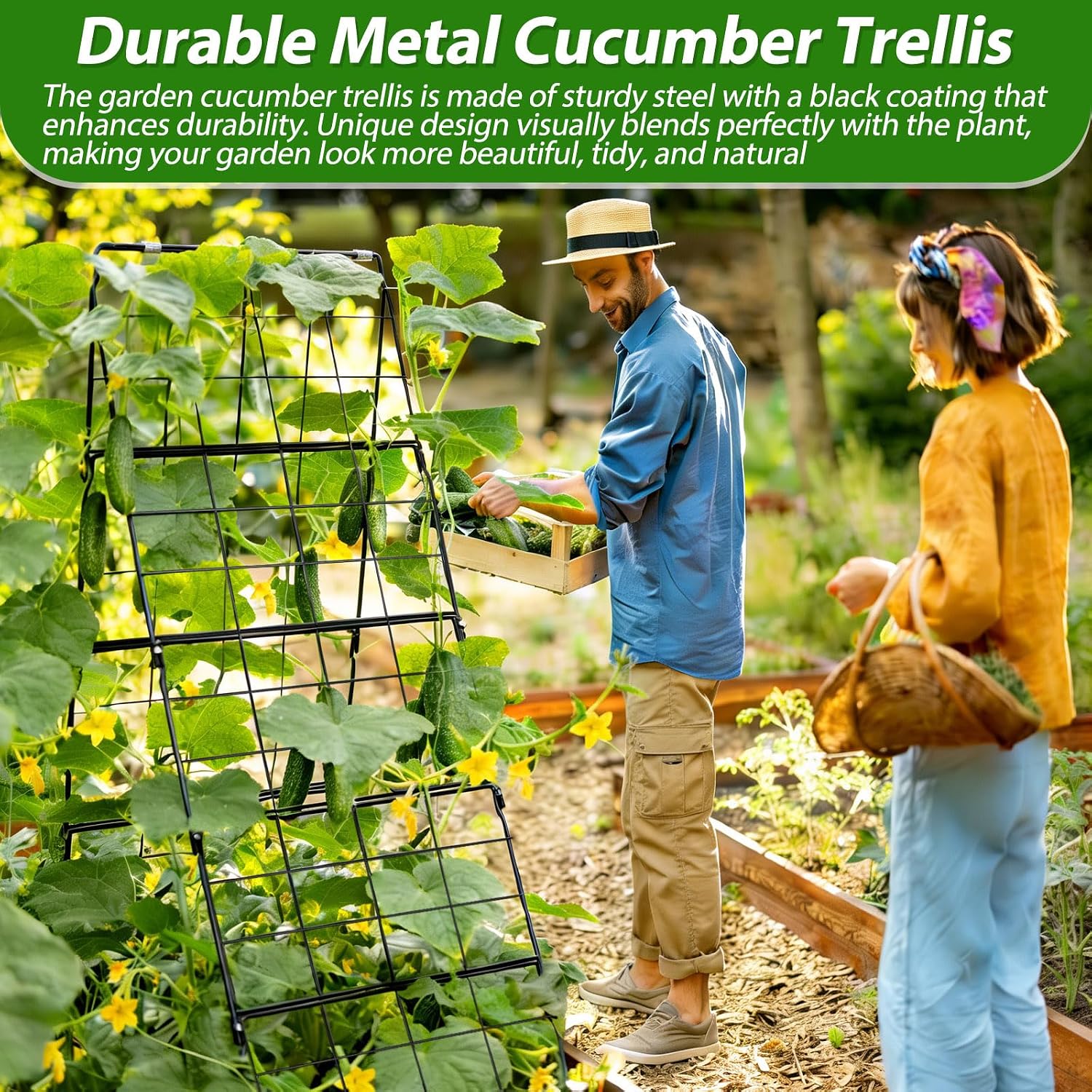 Cucumber Trellis for Raised Bed A Frame Metal Garden Trellis for Climbing Plants Outdoor, 42 x 16IN Foldable Coated