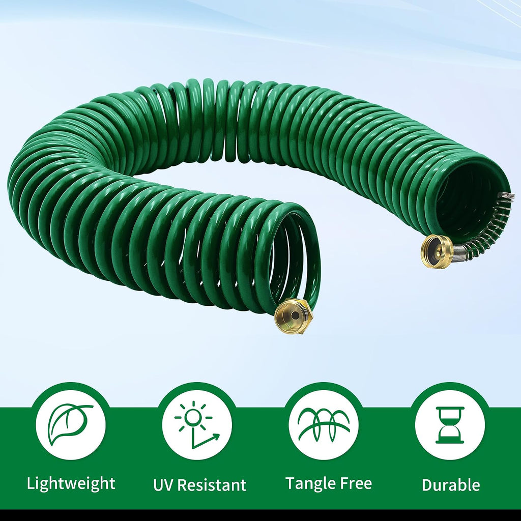 AUTOMAN Coil Garden Hose 50 ft, EVA Curly Water Hose with Brass Connectors, Recoil Garden Water Hose,Includes 7-Pattern