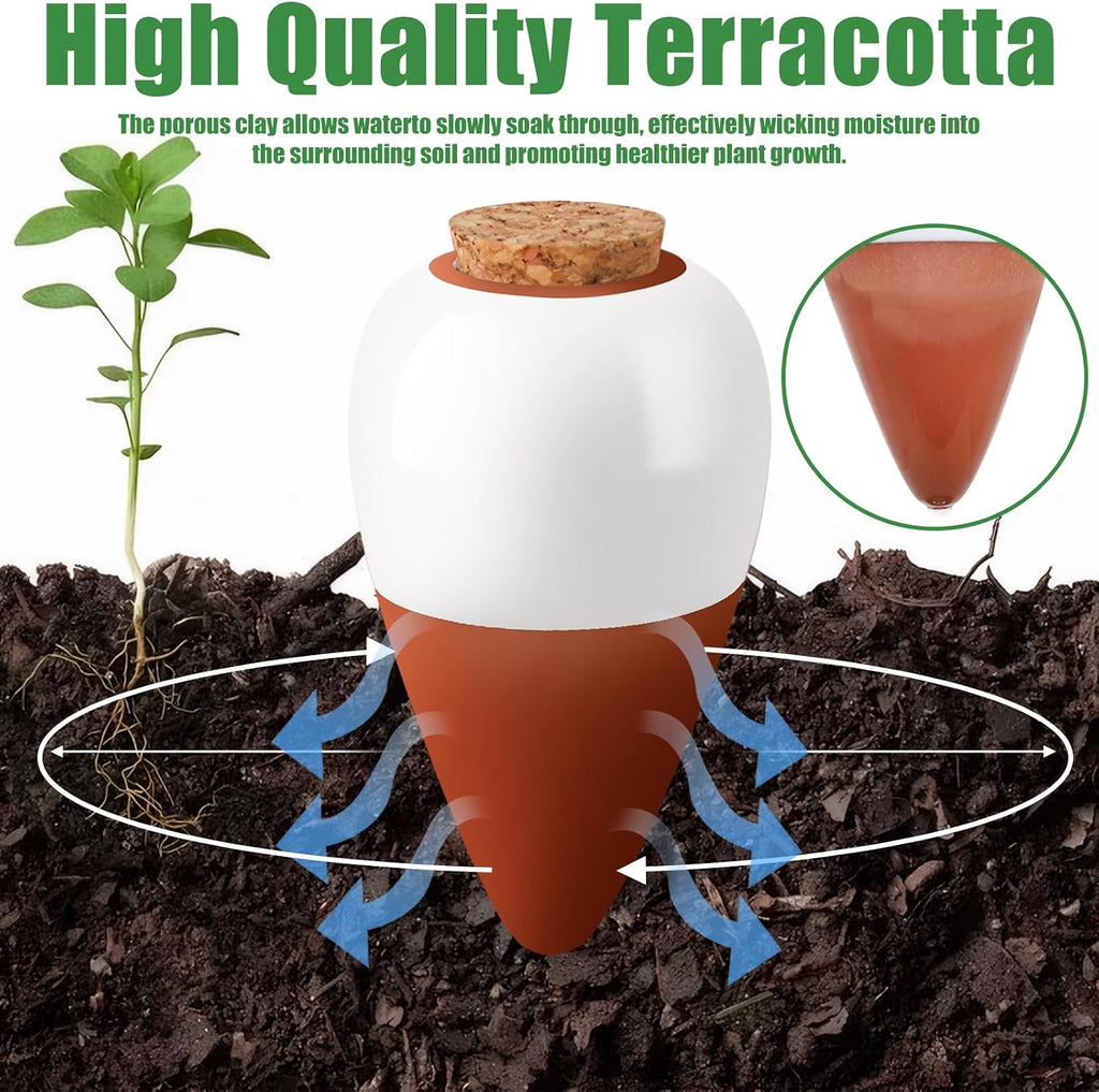 Terracotta Watering Spikes, 4 Pack Ollas Self Watering Globes | Slow Release Self Watering Planter Insert, Plant