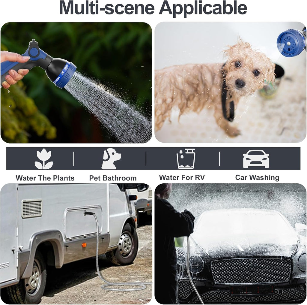 SPECILITE 50ft 304 Stainless Steel Metal Garden Hose with Nozzle | Puncture Resistant, Flexible, Never Kink & Tangle