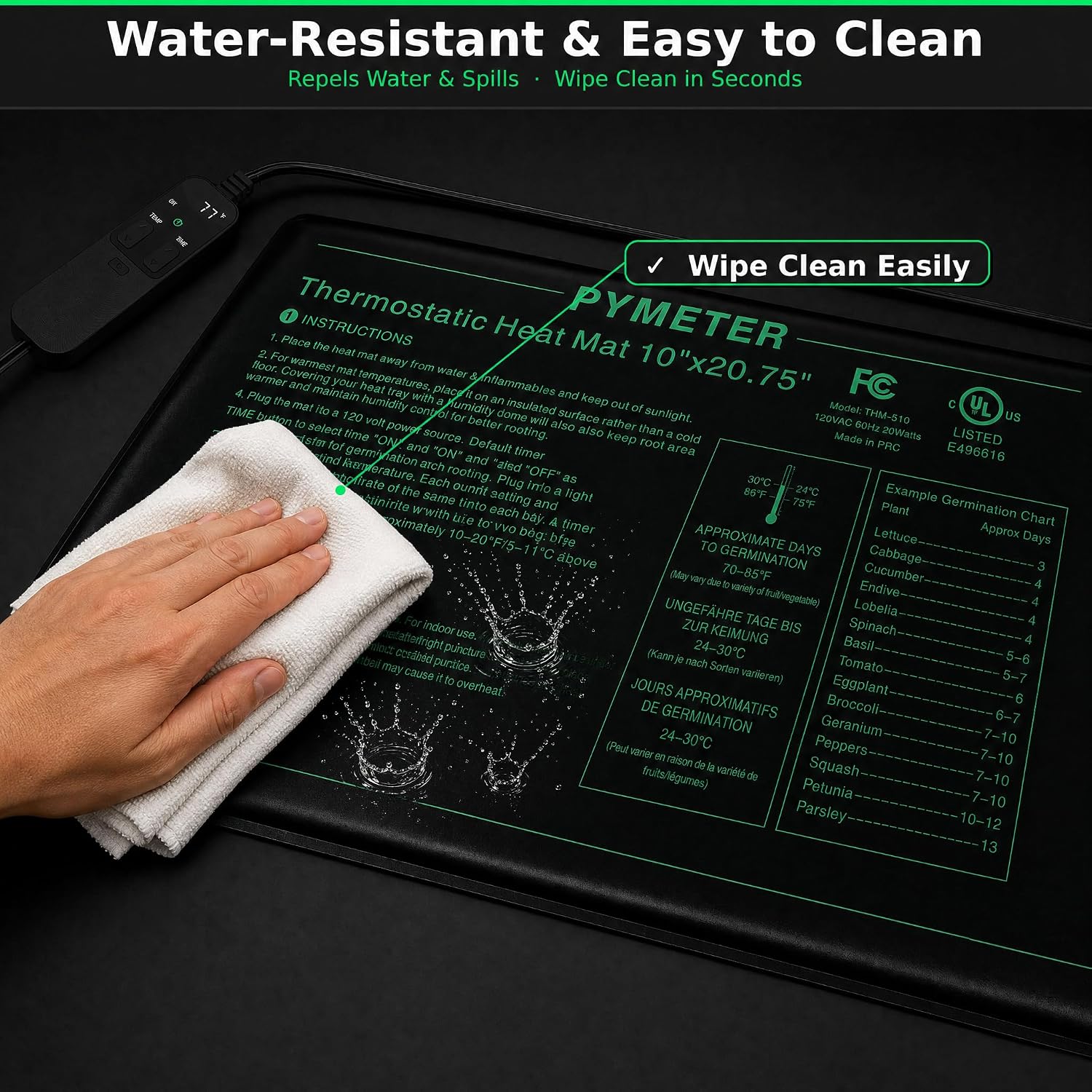 Seedling Heat Mat 10”x20.75” with PID Thermostat & Timer, Hydroponic Heating Pad for Seed Starting, Plant Germination