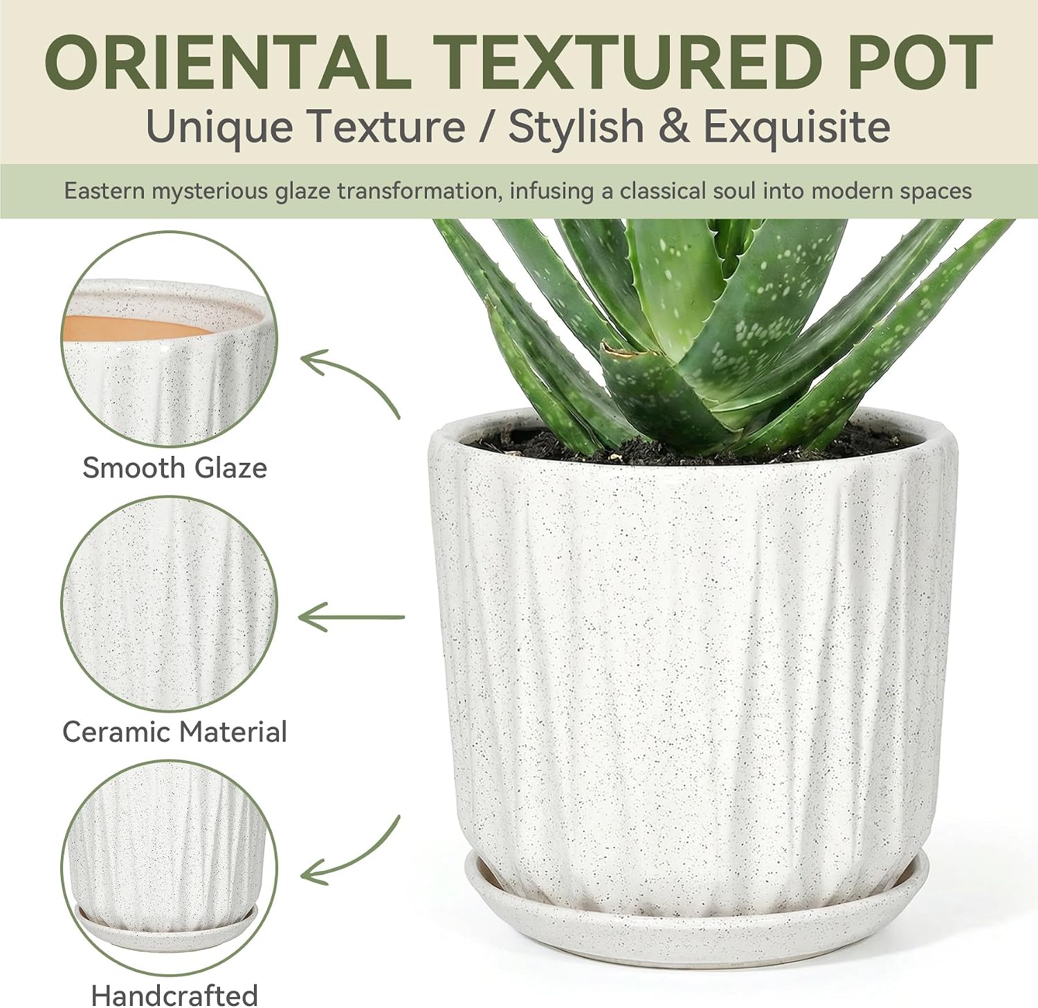 10 Inch Ceramic Planter Pot with Saucer Drainage Leak-Proof Mesh,Flower Pots for Indoor Plants with Gardening