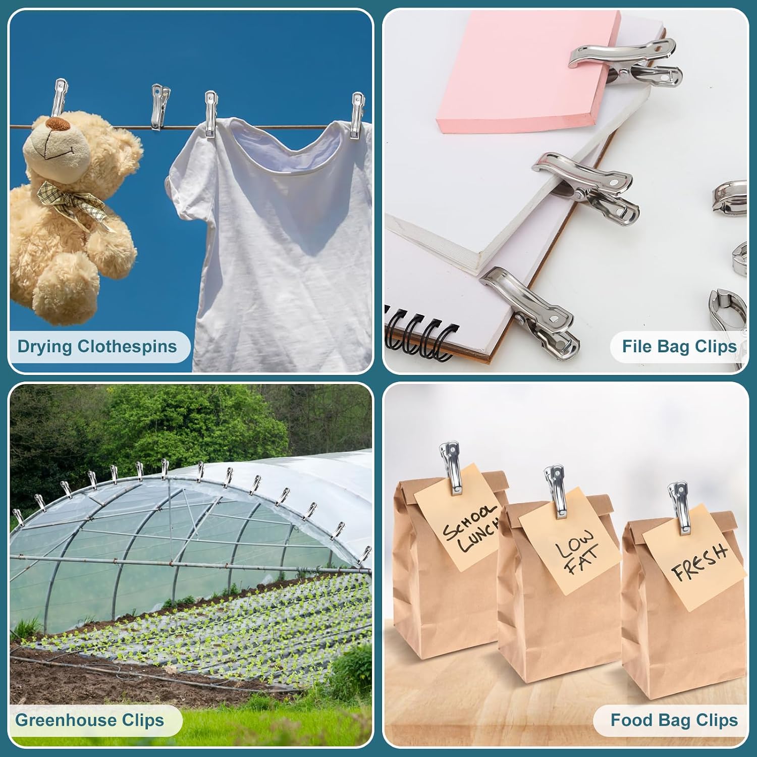 120 Pcs Garden Clips, Greenhouse Clamps, Stainless Steel Greenhouse Clips for Netting, Heavy Duty Row Cover Clips with
