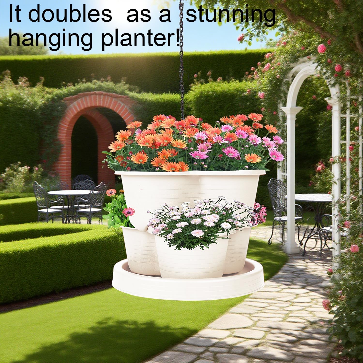 5-Tier Vertical Garden Tower Stackable Planter for Strawberries, Flowers, Vegetables & Herbs Beige