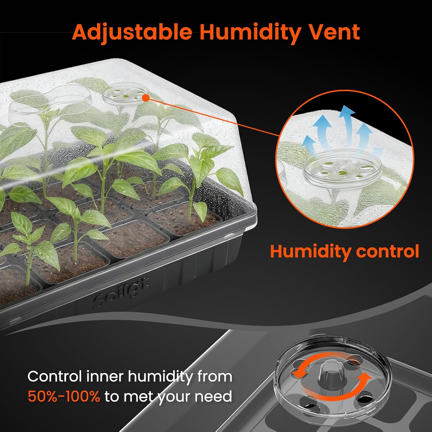 SOLIGT Thick Plastic 3-Set Strong Seed Starter Trays with 5" Humidity Domes | for Seed Starting, Germination, Seedling