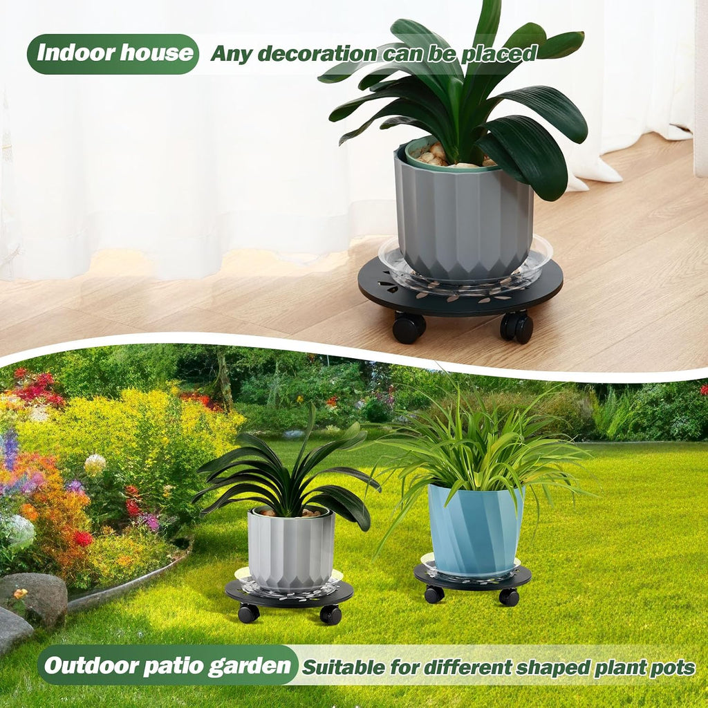 3 Packs 13.5" Large Metal Plant Caddy with Wheels Heavy-duty Plant Dolly Pot Mover Rollers Rolling Plant Stands Indoor
