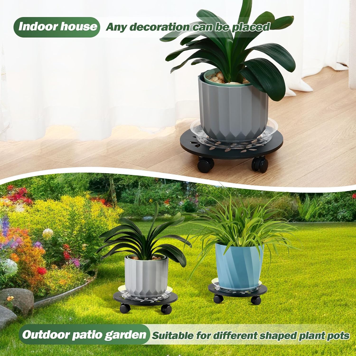3 Packs 13.5" Large Metal Plant Caddy with Wheels Heavy-duty Plant Dolly Pot Mover Rollers Rolling Plant Stands Indoor