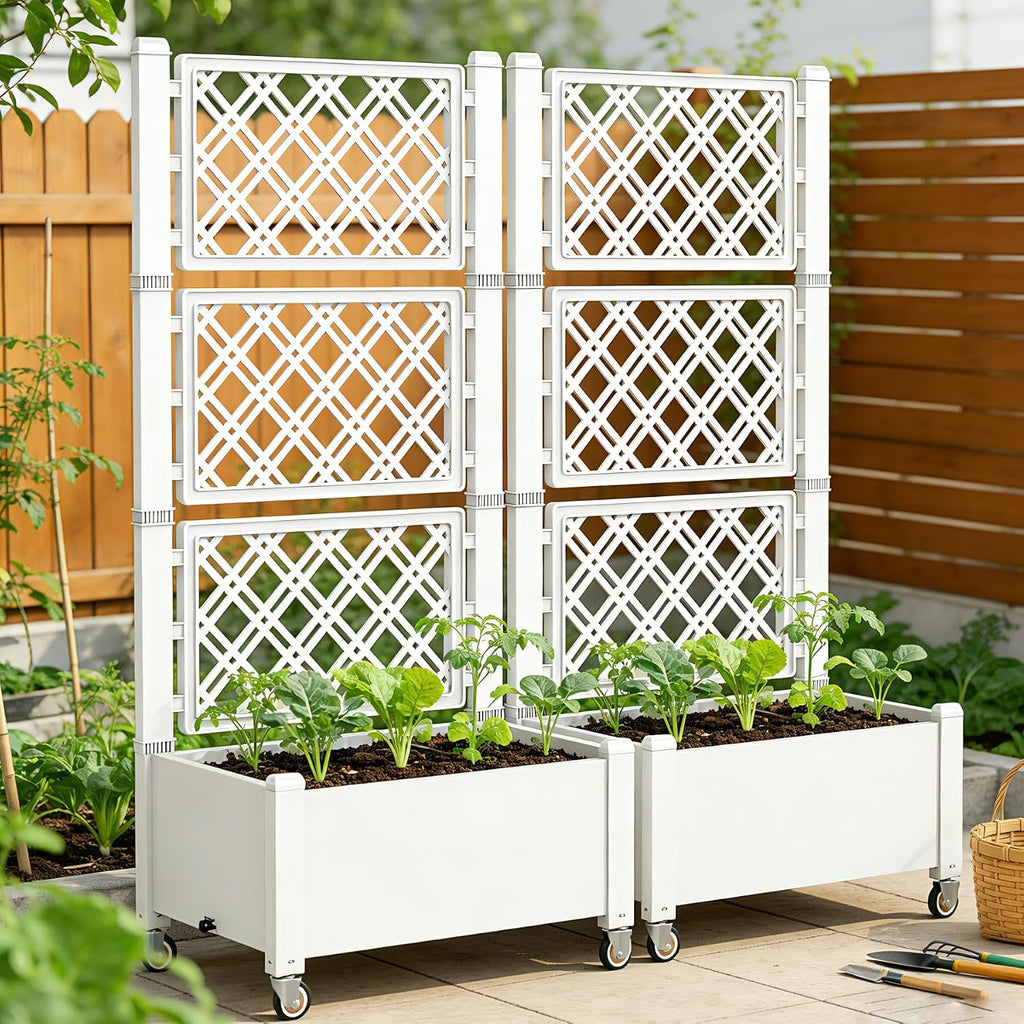 Miory 60" Raised Garden Bed with Trellis & Wheels, Vertical Gardening Planter Box with Water Level Indicator and
